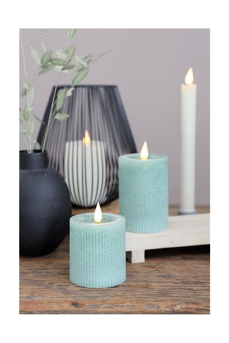 LED Rustic Pillar Candle Ø7 h. 10 cm Eucalyptus green w. timer