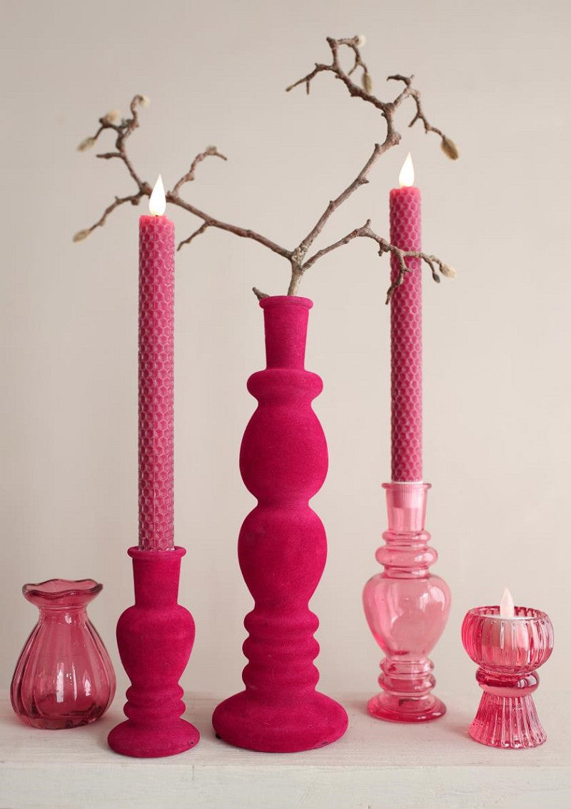 Venice Candle Vase velvet flock h.16 Ø6 cm cherry