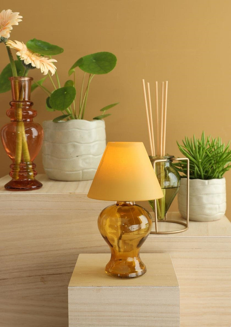 Glass lamp Amber for tealight Ø9 h.16 cm mustard