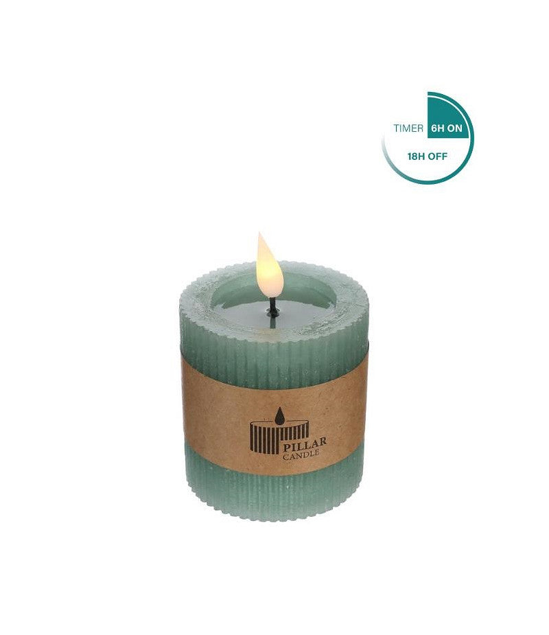 Ideas 4 Seasons LED Rustic Pillar Candle Ø7 h. 7,5cm Eucalyptus green w. timer
