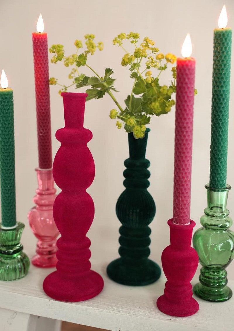 Venice Candle Vase velvet flock h.16 Ø6 cm cherry