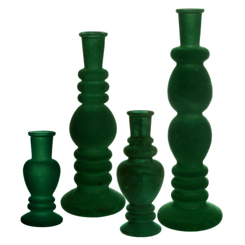 Florence Candle Vase velvet flock h.28 Ø9 cm dark green