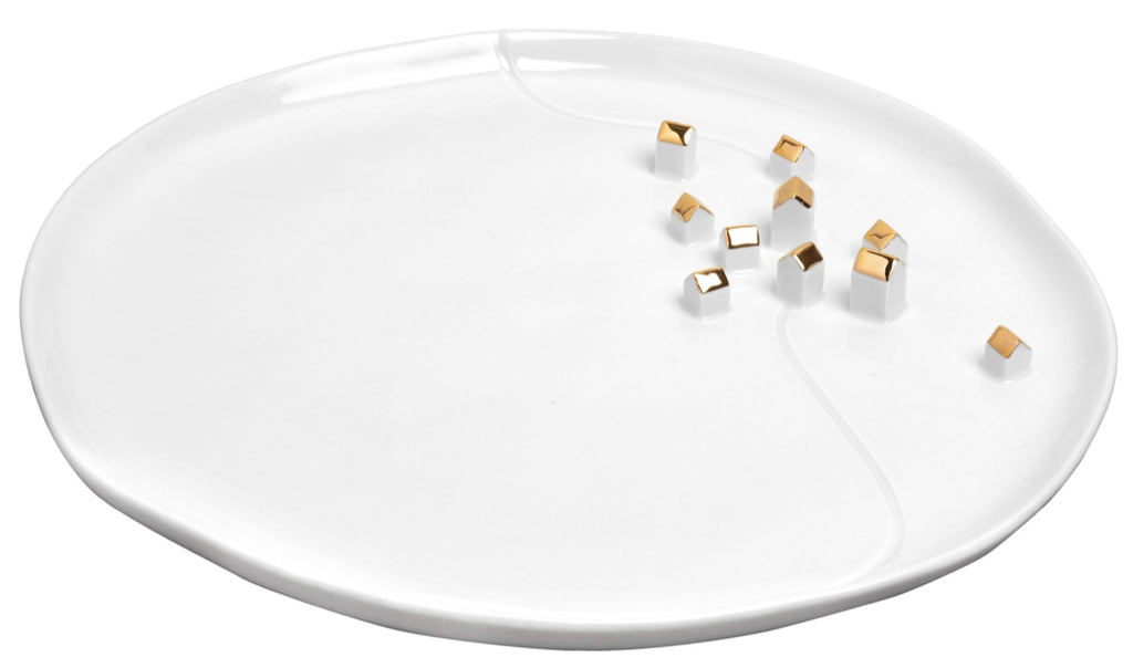 Rader Porcelain stories plate village gold Diameter32cm