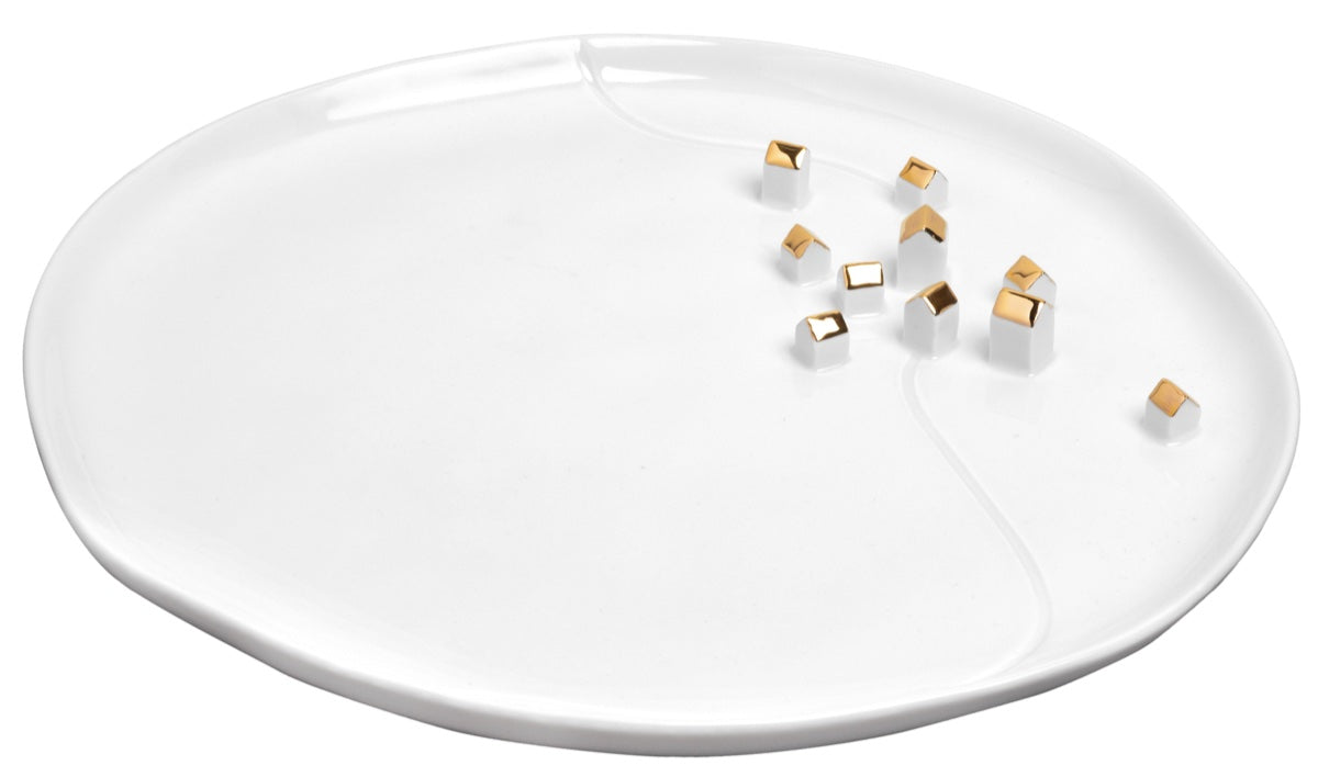 Rader Porcelain stories plate village gold Diameter32cm