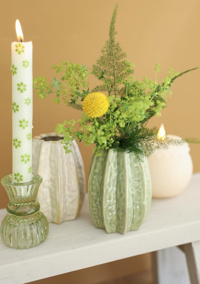 Carambola Vase Ø8,5 x h.11 cm 2 ass creme/green