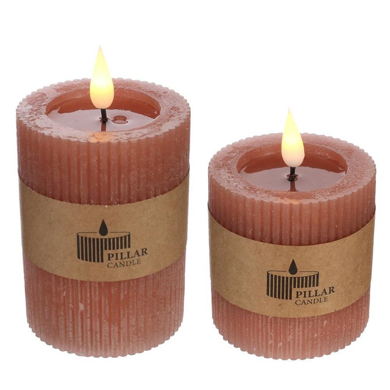 Ideas 4 Seasons LED Rustic Pillar Candle Ø7 h. 10 cm Mauve w. timer
