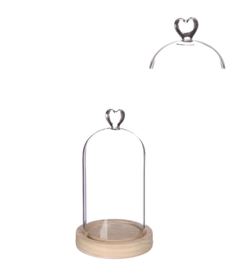 Bell jar heart wood base Ø10 h.18 cm