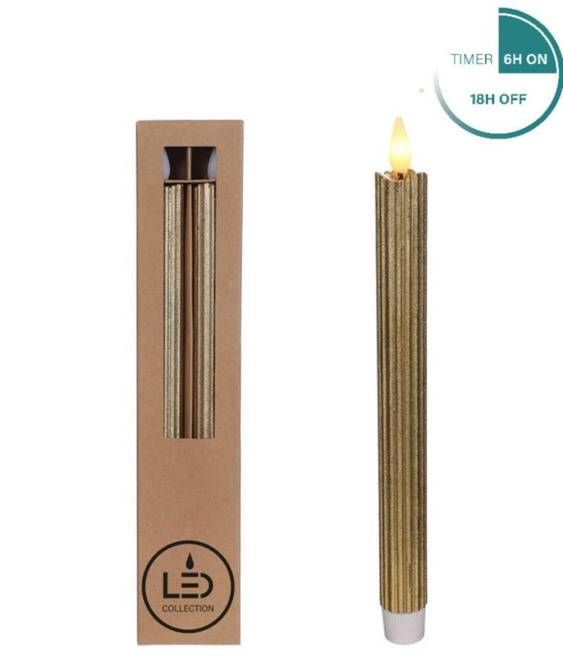 LED Pencil candle set/2 Ø2.1 h. 25cm gold w. timer