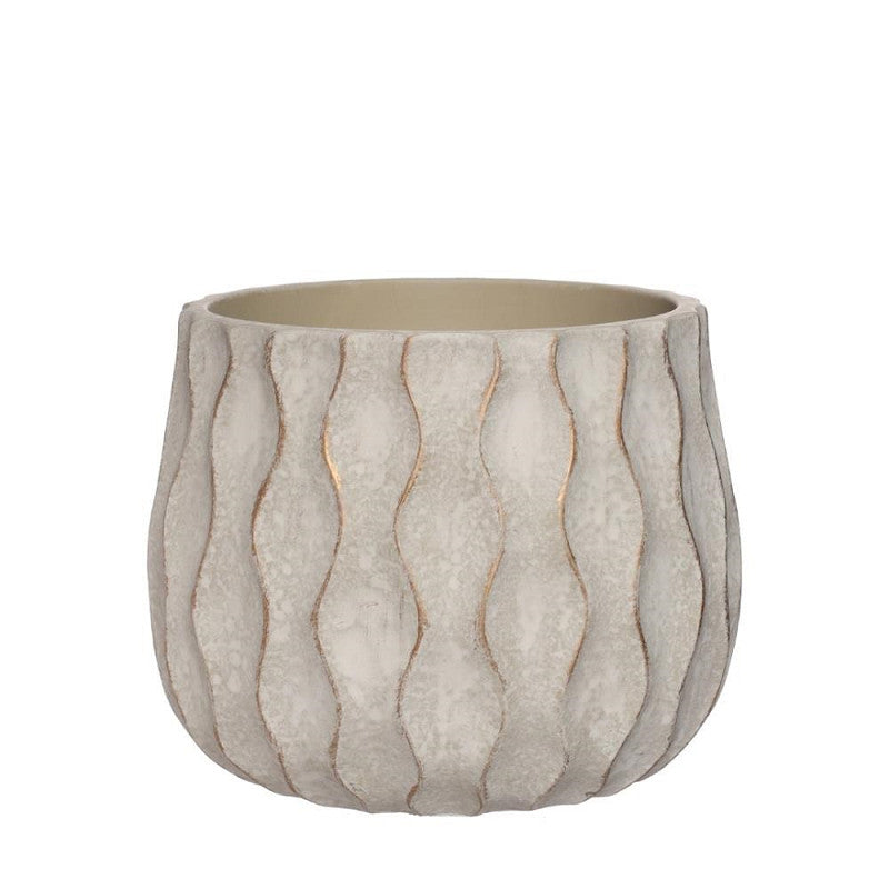 Wave pot cement Ø16,8 h.13 cm creme gold