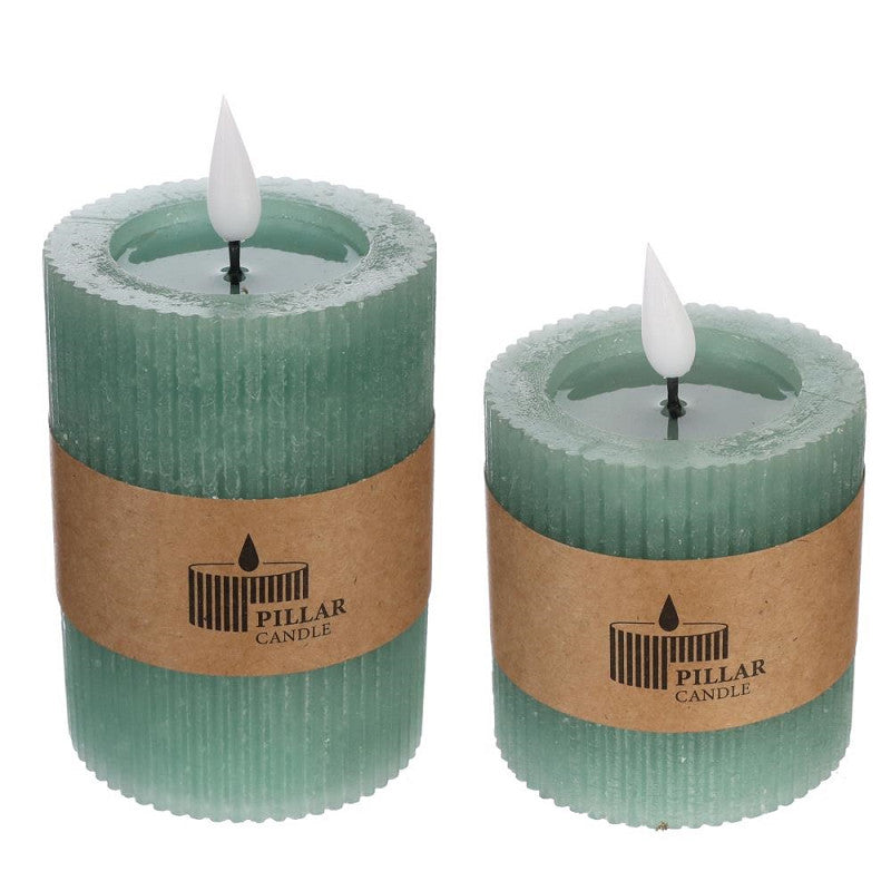 LED Rustic Pillar Candle Ø7 h. 10 cm Eucalyptus green w. timer