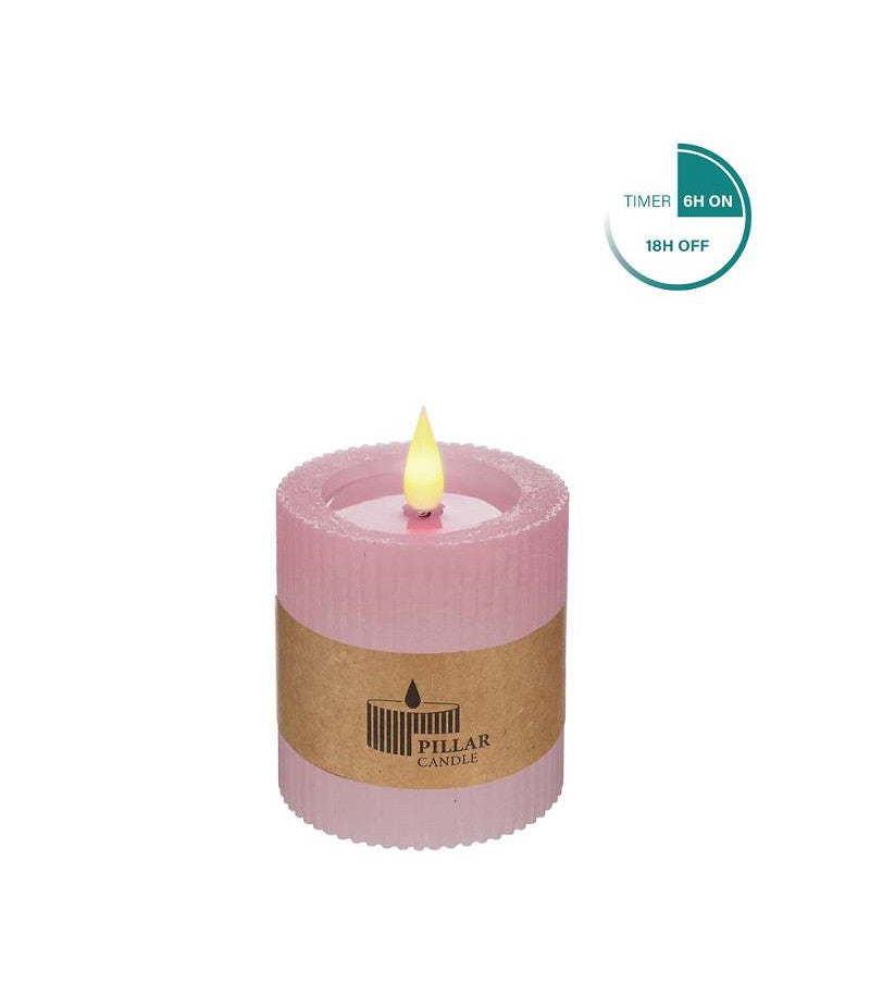 LED Rustic pillar candle Ø7 h.7,5 Pink w.timer