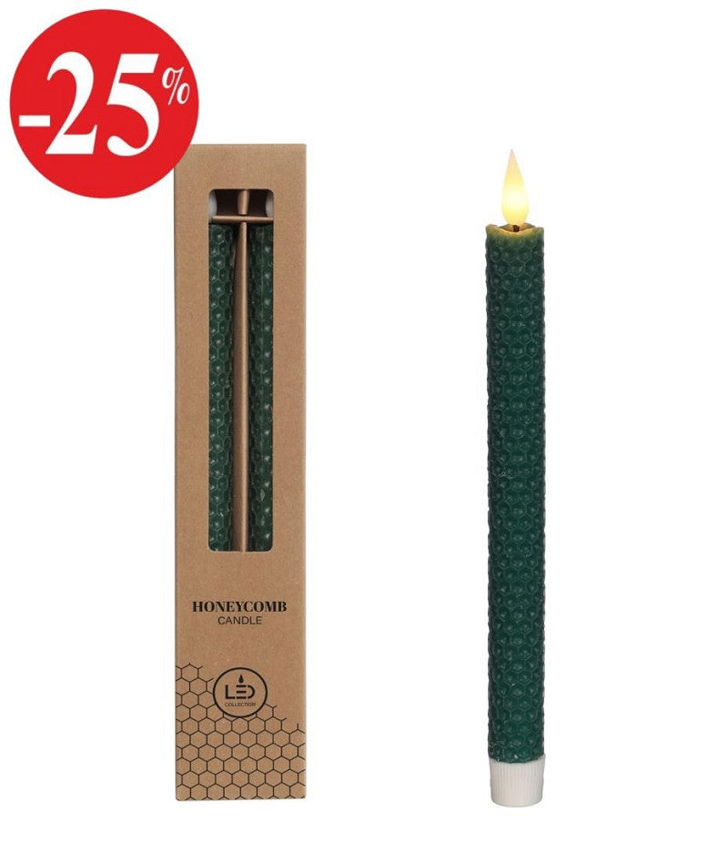 LED honeycomb candle set/2 Ø2.2 h. 25cm Moss Green w. timer