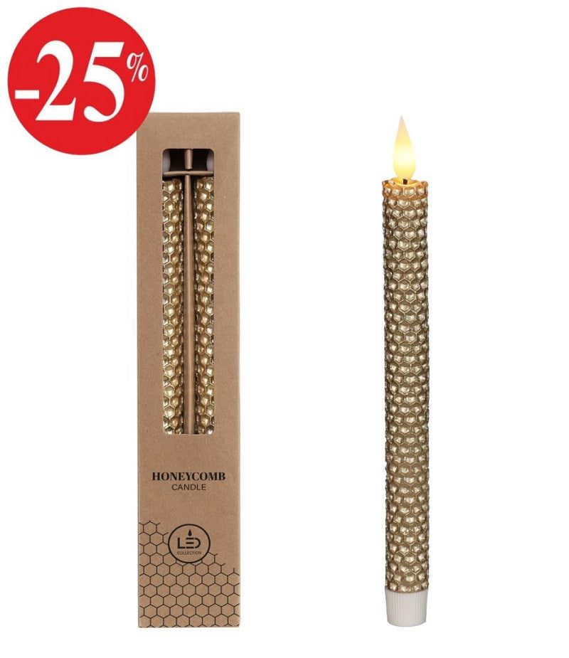 LED honeycomb candle set/2 Ø2.2 h. 25cm Gold w. timer