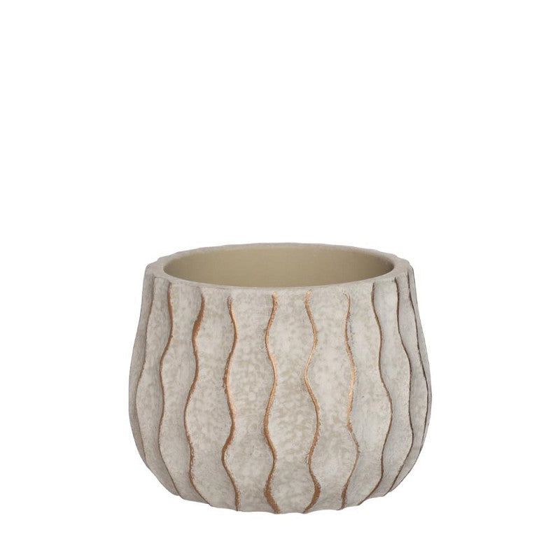 Wave pot cement Ø12 h.9 cm creme gold