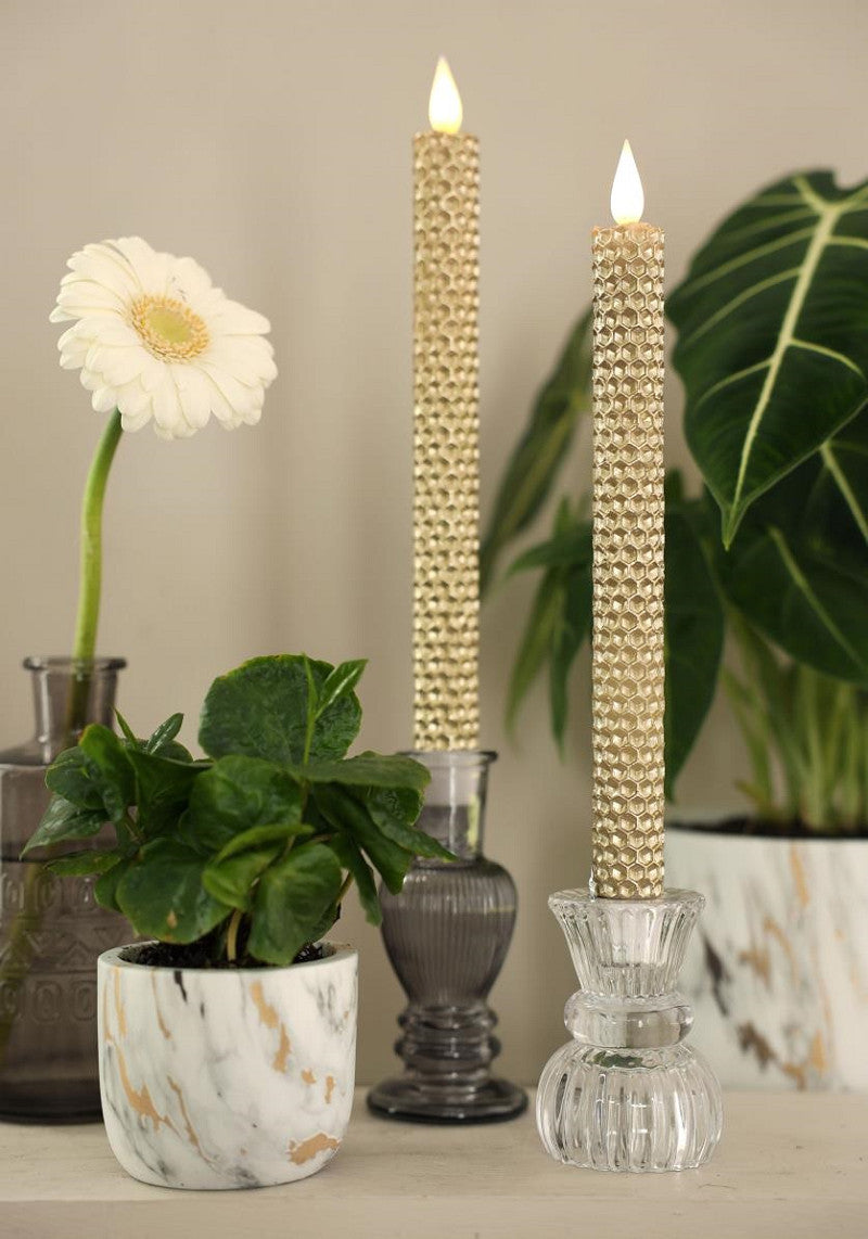 LED honeycomb candle set/2 Ø2.2 h. 25cm Gold w. timer
