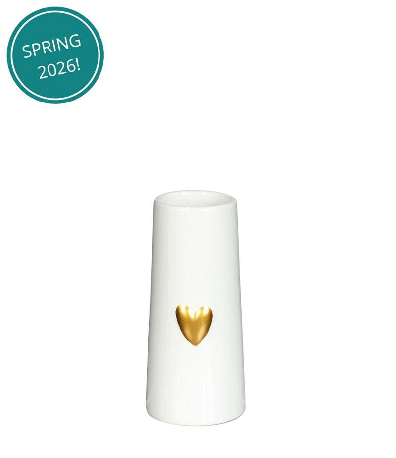 Conical vase w golden heart, white Ø6 h.13 cm