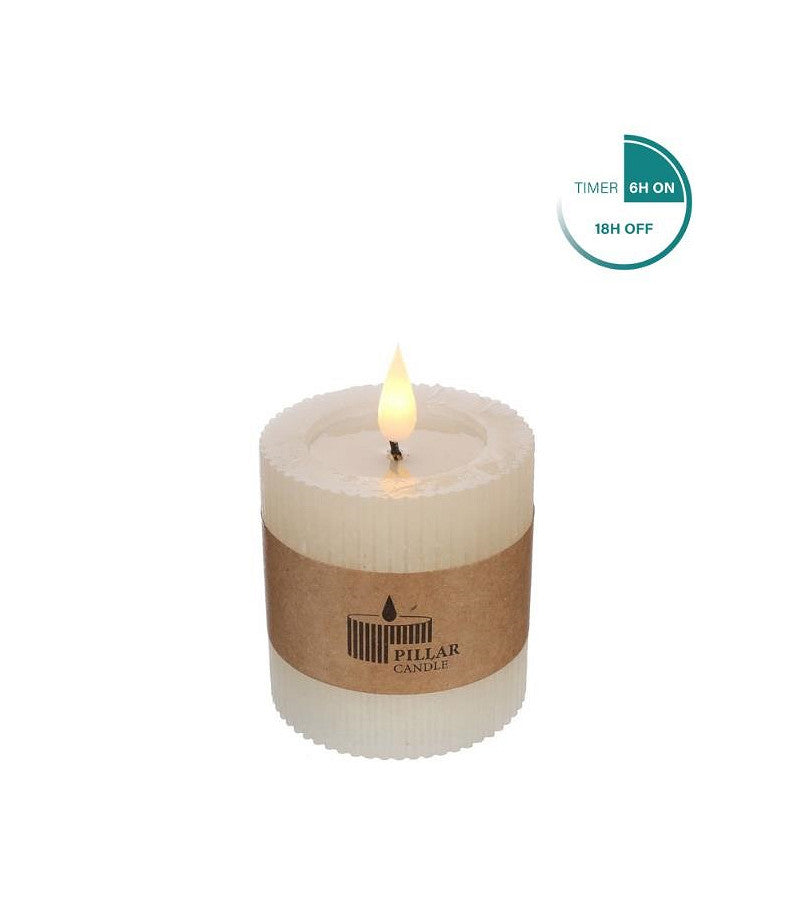 Ideas 4 Seasons LED Rustic Pillar Candle Ø7 h. 7,5cm Creme w. timer