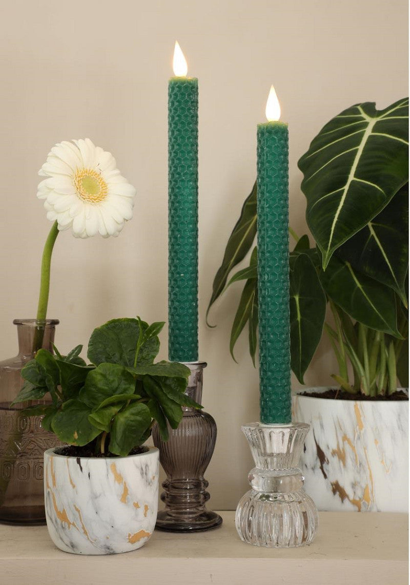 LED honeycomb candle set/2 Ø2.2 h. 25cm Moss Green w. timer