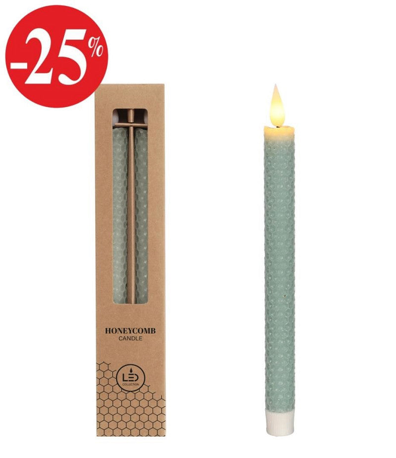 LED honeycomb candle set/2 Ø2.2 h. 25cm Eucalyptus Green w. timer