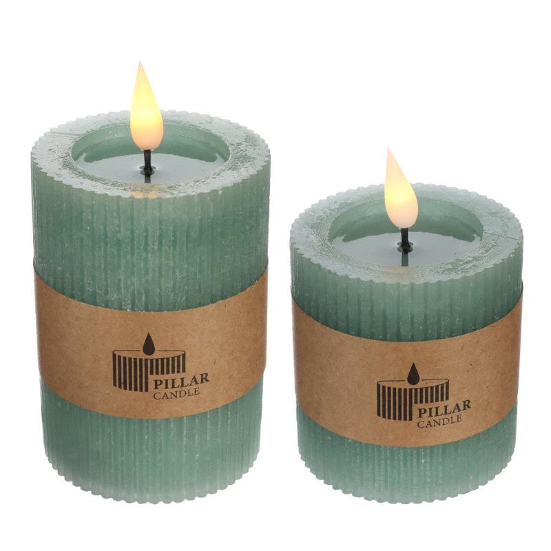 Ideas 4 Seasons LED Rustic Pillar Candle Ø7 h. 7,5cm Eucalyptus green w. timer