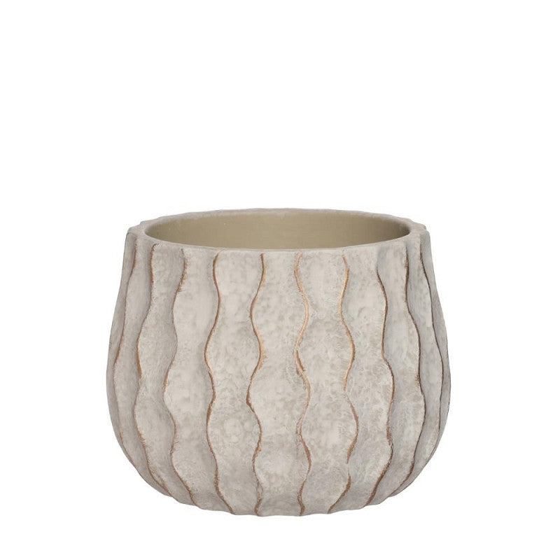 Wave pot cement Ø14,5 h.11 cm creme gold