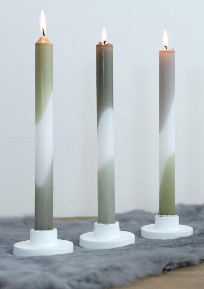 Dip Dye candle h.24 Ø2.2 cm set 3 olive-sage