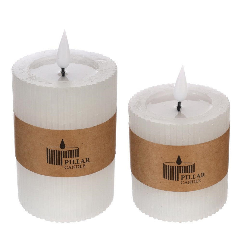 LED Rustic Pillar Candle Ø7 h. 10 cm White w. timer
