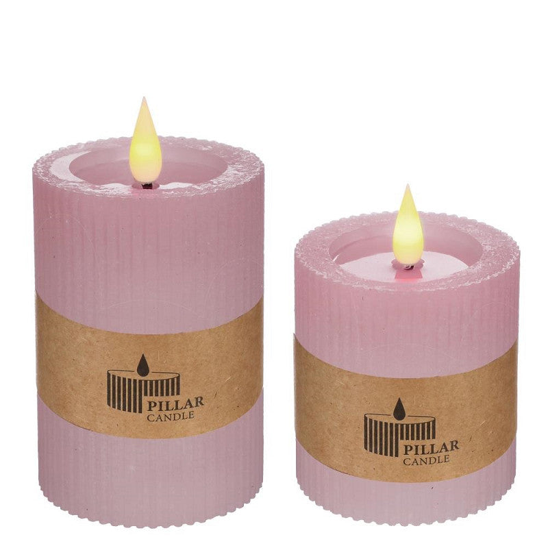 LED Rustic pillar candle Ø7 h.7,5 Pink w.timer