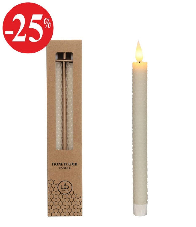 LED honeycomb candle set/2 Ø2.2 h. 25cm Creme w. timer
