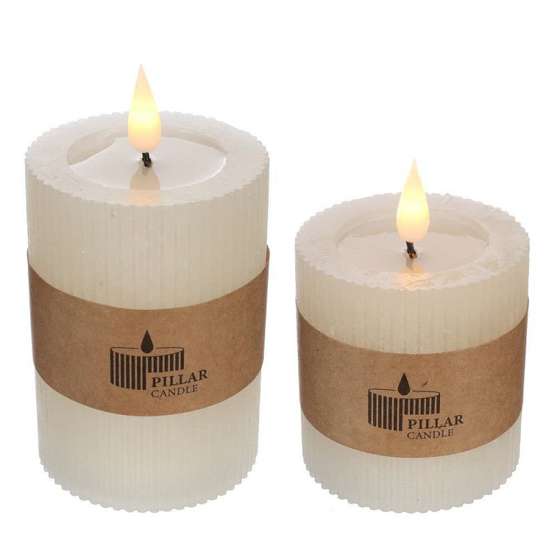 LED Rustic Pillar Candle Ø7 h. 10 cm Creme w. timer