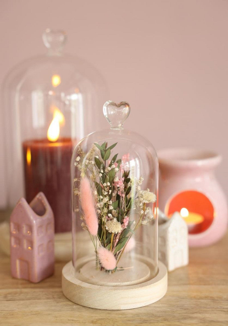Bell jar heart wood base Ø10 h.18 cm
