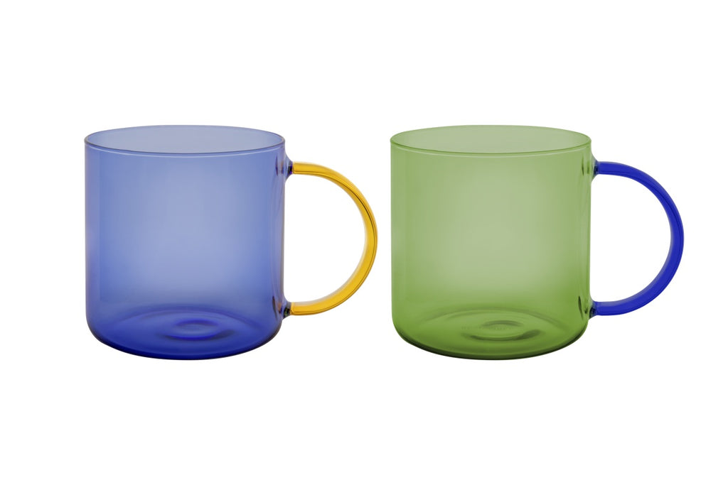Glass mugs 'Fred' green-blue, set of 2