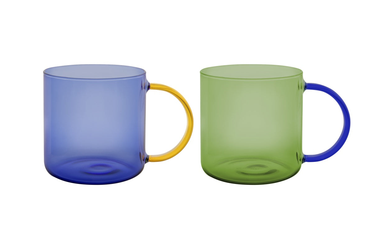 Glass mugs 'Fred' green-blue, set of 2