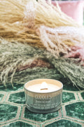 SALE My Flame Lifestyle Scented soy candle in glass jar with wood wick Green Cuddles, medicine heart — My Flame