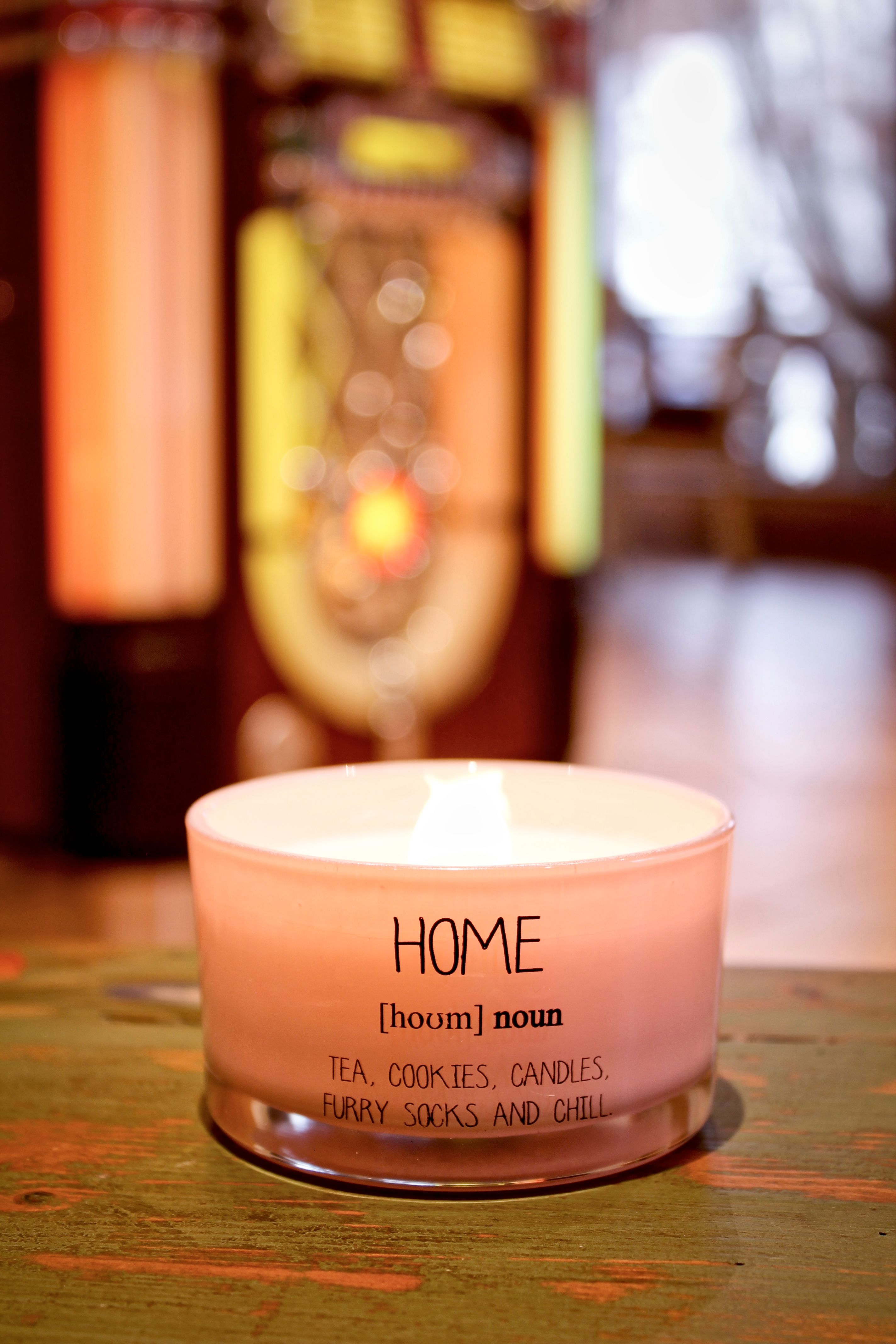 SALE My Flame Lifestyle Scented soy candle in glass jar with wood wick Pink Home, cookies, furry socks, chill — My Flame
