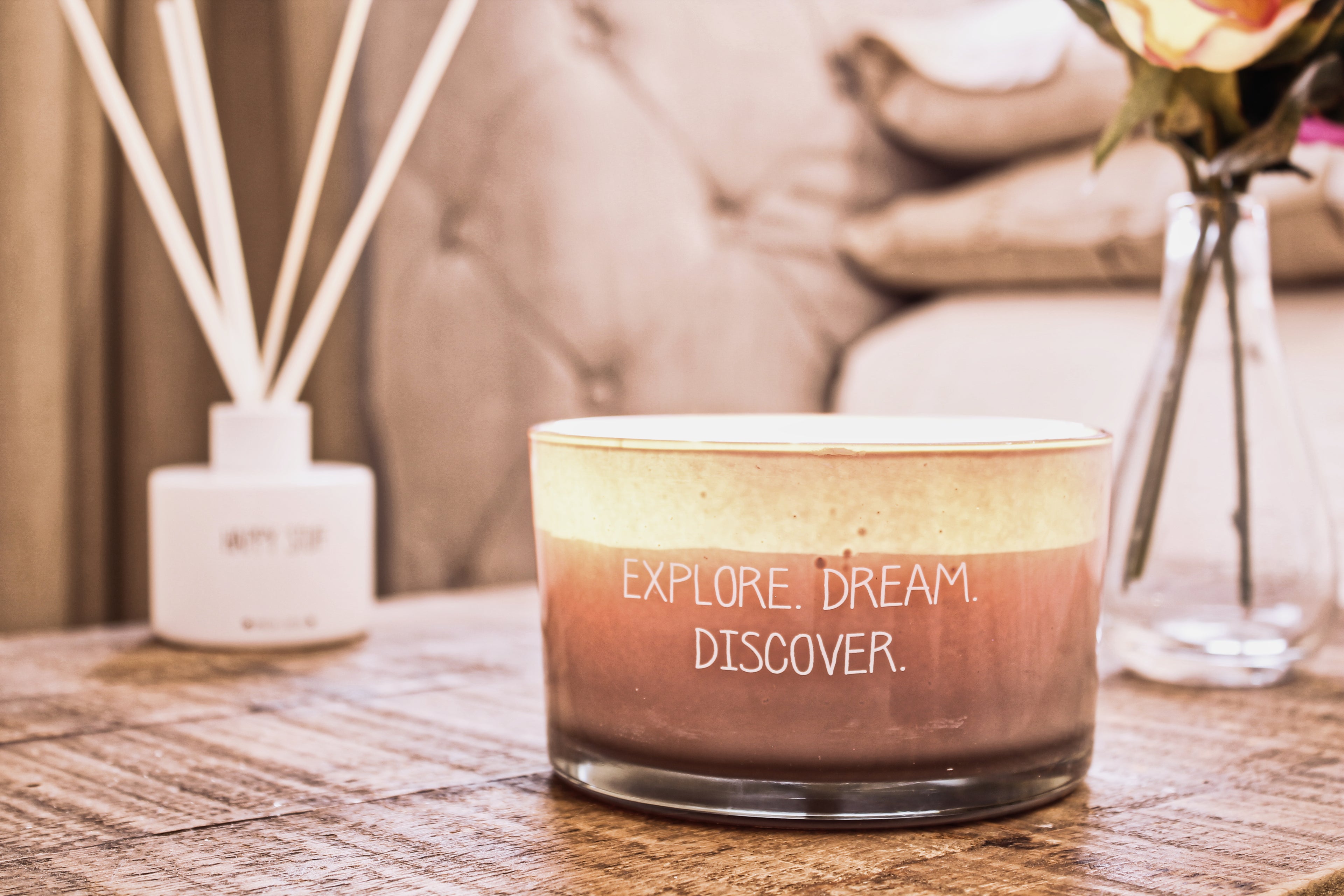 SALE My Flame Lifestyle Scented soy candle in glass jar Grey Explore. Dream. Discover. Amber's Secret — My Flame