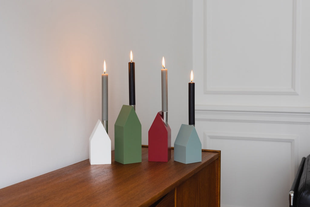 House-shaped candleholders, set of 4
