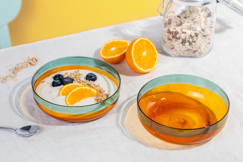 Small glass Bowls 'amber', set of 2