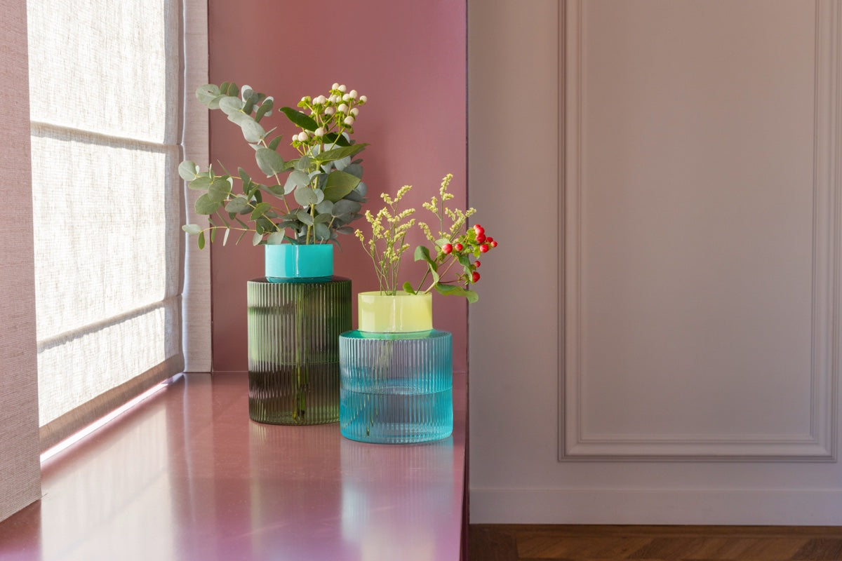Glass vase Groove ,green'