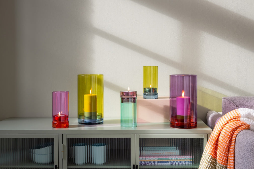 Glass lantern 'Lys' pink