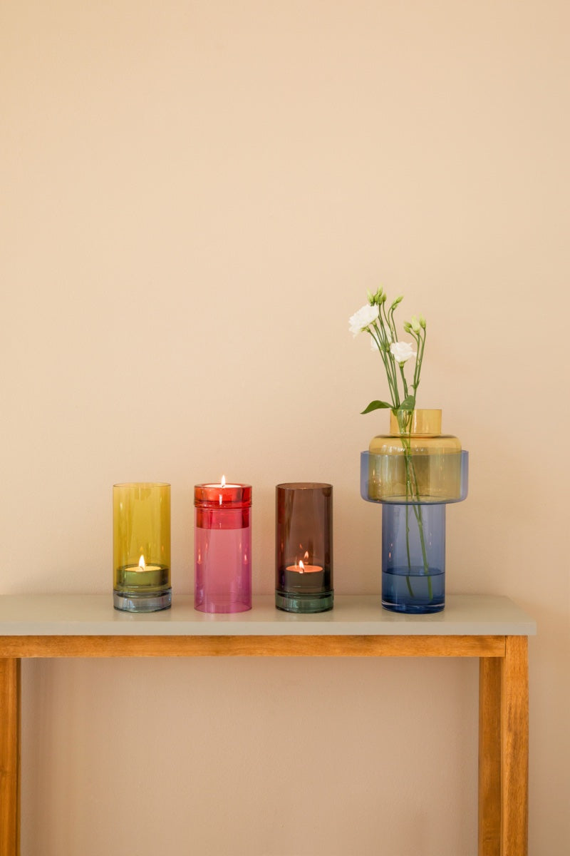 Glass lantern 'Lys' pink