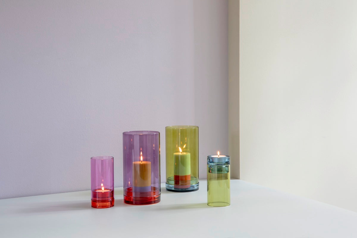 Glass lantern 'Lys' pink