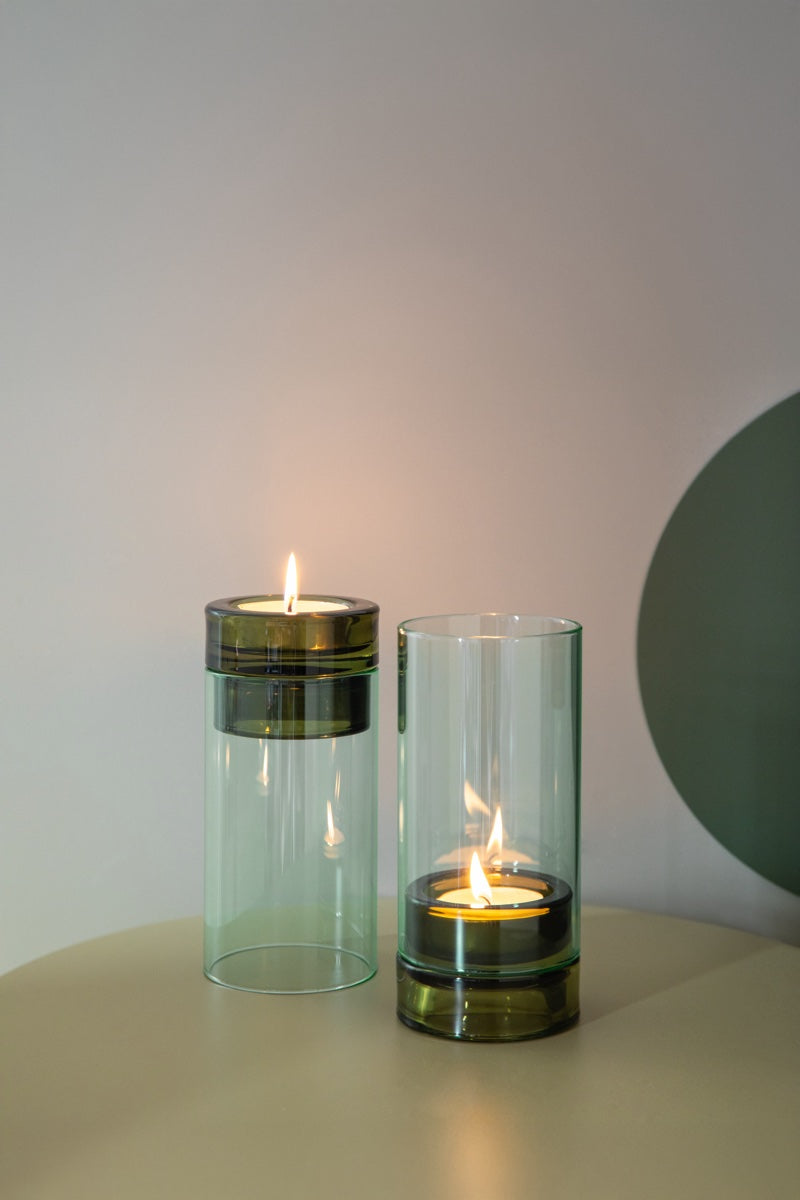 Glass lantern 'Lys' olive